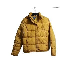 Arizona Jean Company Sz Small Mustard Gold Puffer Jacket Zip & Snap On/Off Hood